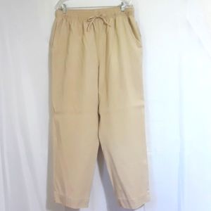 Norm Thompson Sz L Beige Pull On Tencel/Cotton Blend High Waisted Pockets Pants